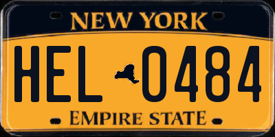 NY license plate HEL0484