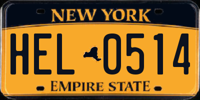 NY license plate HEL0514