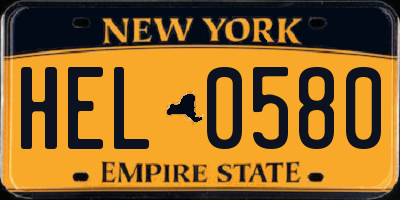 NY license plate HEL0580