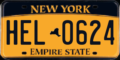 NY license plate HEL0624