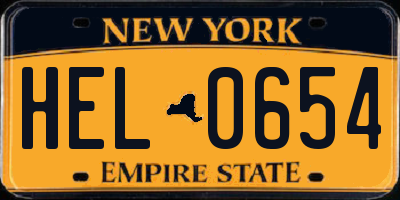 NY license plate HEL0654