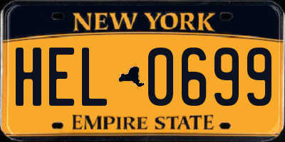 NY license plate HEL0699