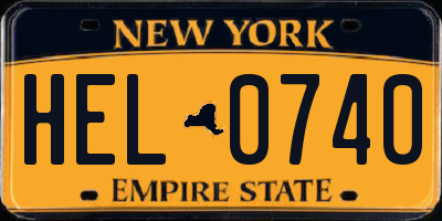 NY license plate HEL0740