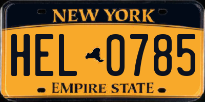 NY license plate HEL0785