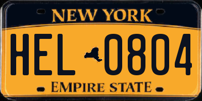 NY license plate HEL0804