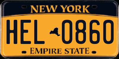 NY license plate HEL0860