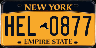 NY license plate HEL0877