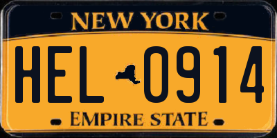 NY license plate HEL0914