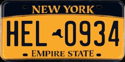 NY license plate HEL0934