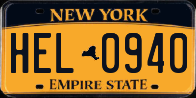 NY license plate HEL0940