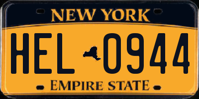 NY license plate HEL0944