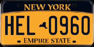 NY license plate HEL0960