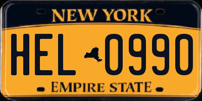 NY license plate HEL0990
