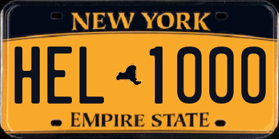 NY license plate HEL1000