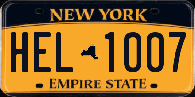 NY license plate HEL1007