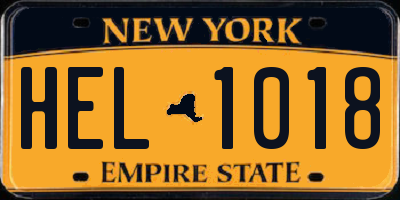 NY license plate HEL1018
