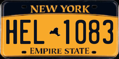 NY license plate HEL1083