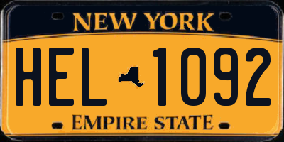 NY license plate HEL1092