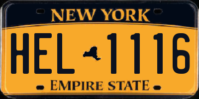 NY license plate HEL1116
