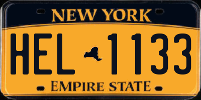 NY license plate HEL1133