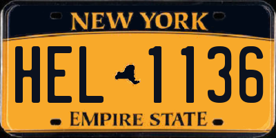 NY license plate HEL1136