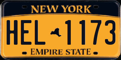 NY license plate HEL1173