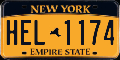 NY license plate HEL1174