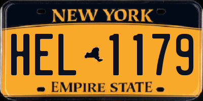 NY license plate HEL1179