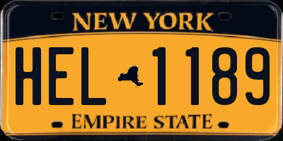NY license plate HEL1189