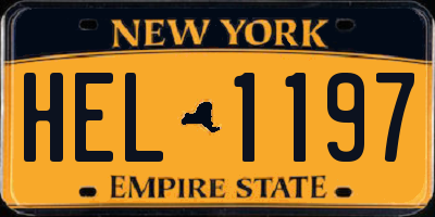 NY license plate HEL1197