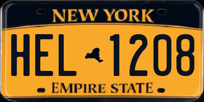 NY license plate HEL1208