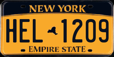 NY license plate HEL1209