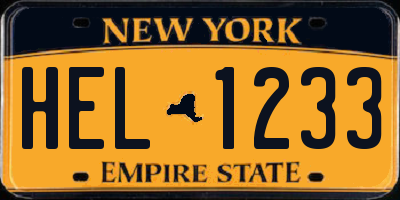 NY license plate HEL1233