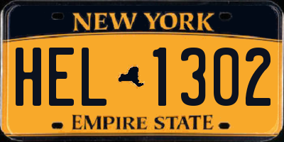 NY license plate HEL1302