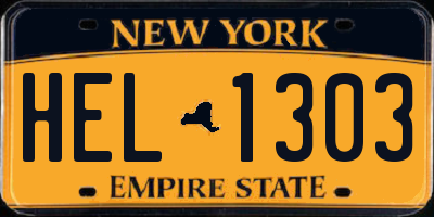 NY license plate HEL1303