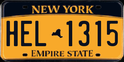 NY license plate HEL1315
