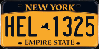 NY license plate HEL1325