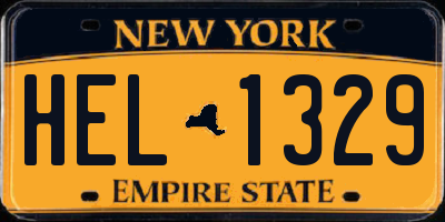 NY license plate HEL1329