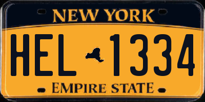NY license plate HEL1334