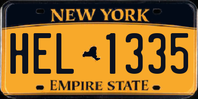 NY license plate HEL1335