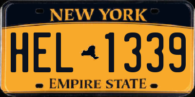 NY license plate HEL1339
