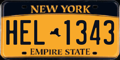 NY license plate HEL1343