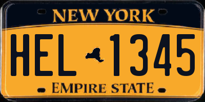 NY license plate HEL1345