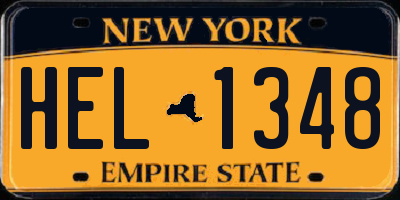 NY license plate HEL1348