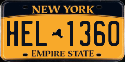 NY license plate HEL1360