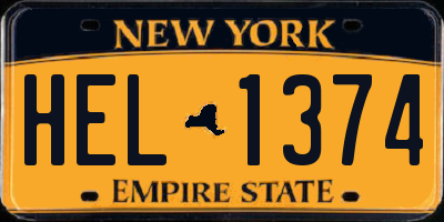 NY license plate HEL1374