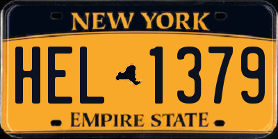 NY license plate HEL1379