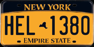 NY license plate HEL1380