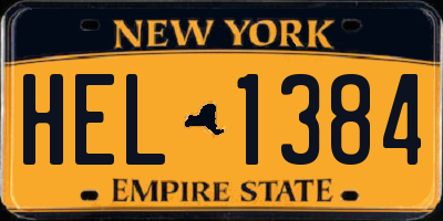 NY license plate HEL1384