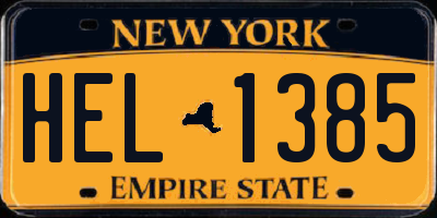 NY license plate HEL1385